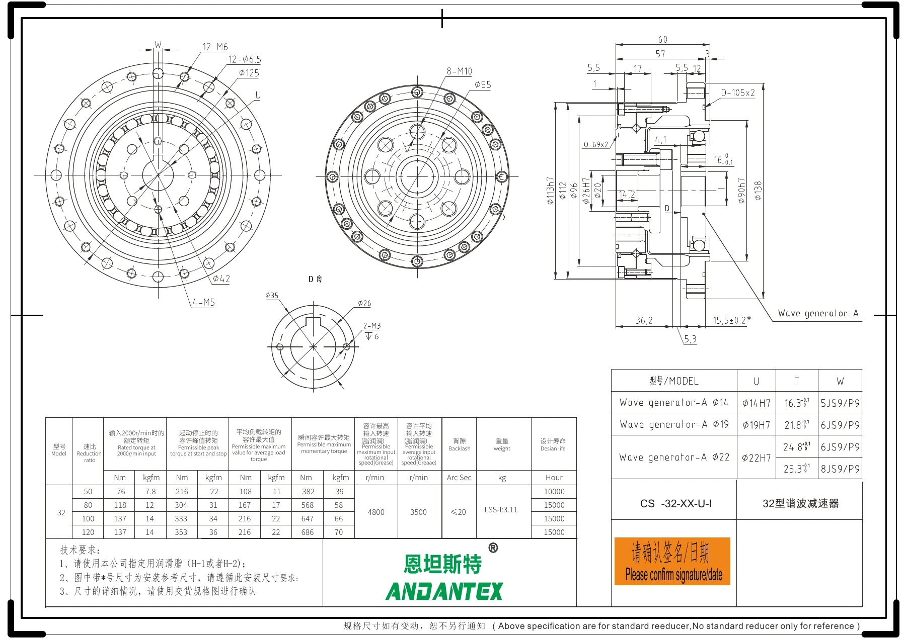 恩坦斯特ANDANTEX CS32 STD CS32 标准结构 安装尺寸图预览
