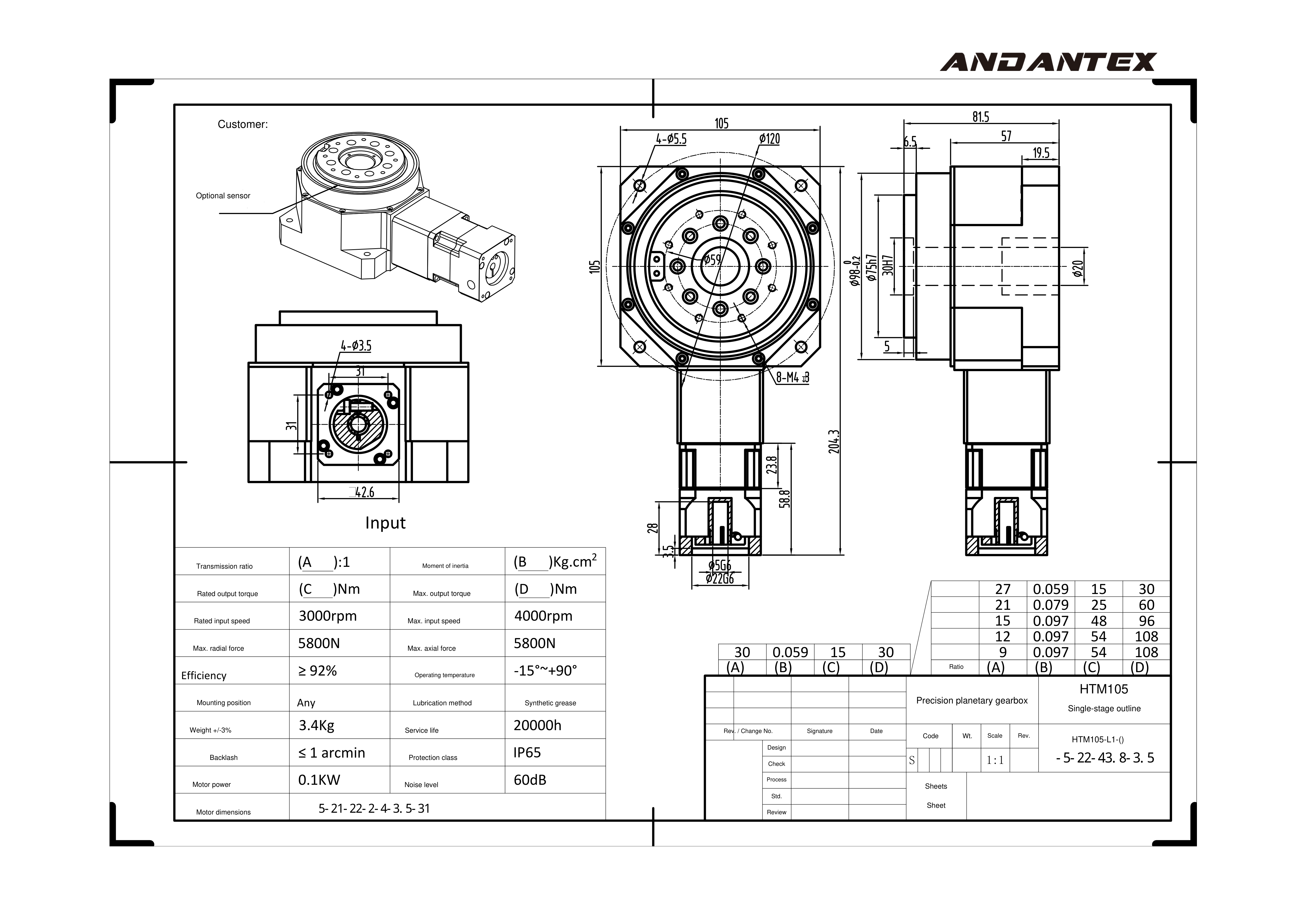 恩坦斯特ANDANTEX HTM105 L1 HTM105-L1-(5-22-22-2-4-3.5-31-31) 安装尺寸图预览