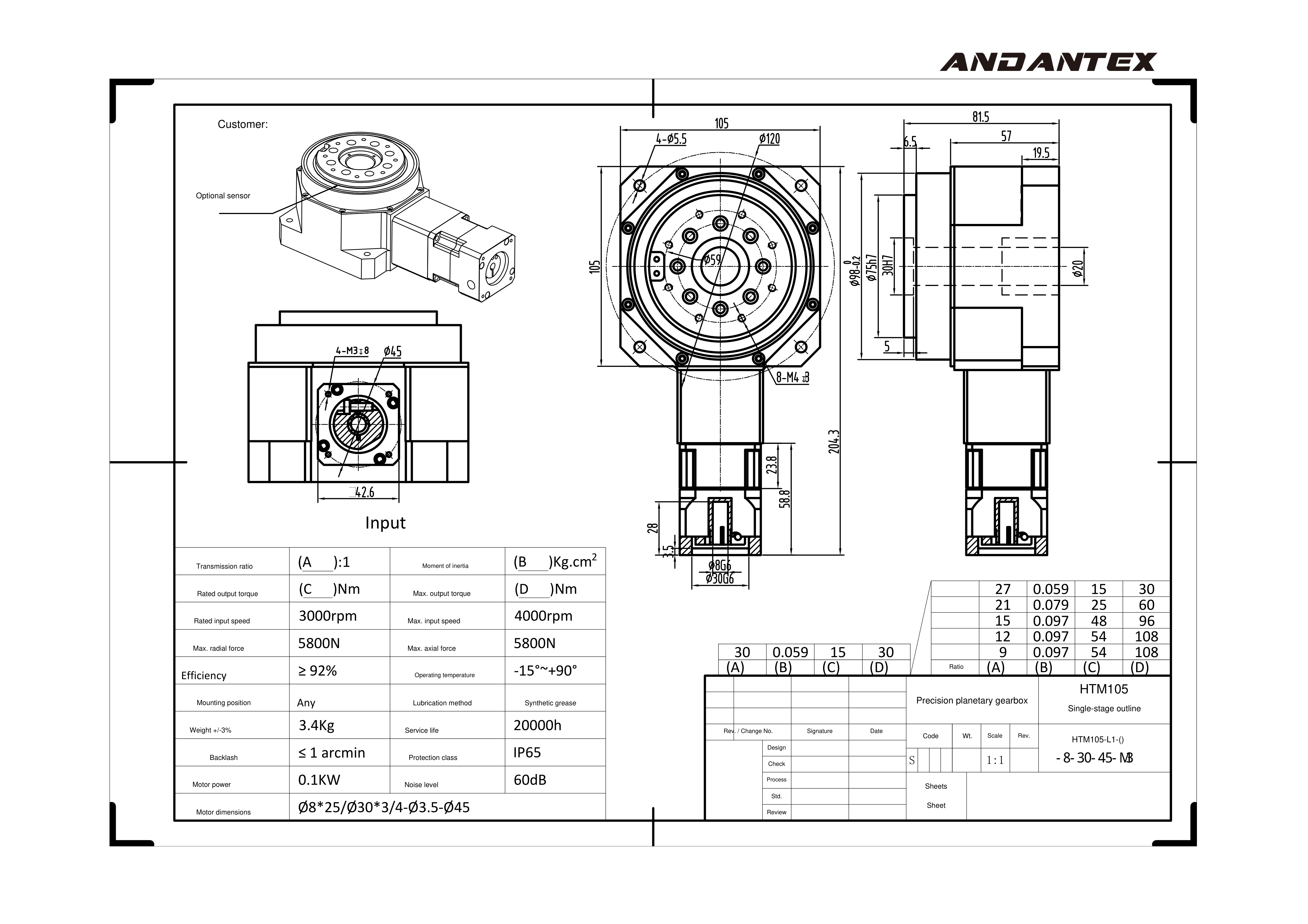 恩坦斯特ANDANTEX HTM105 L1 HTM105-L1-(8-25-30-2-4-3.5-45) 安装尺寸图预览