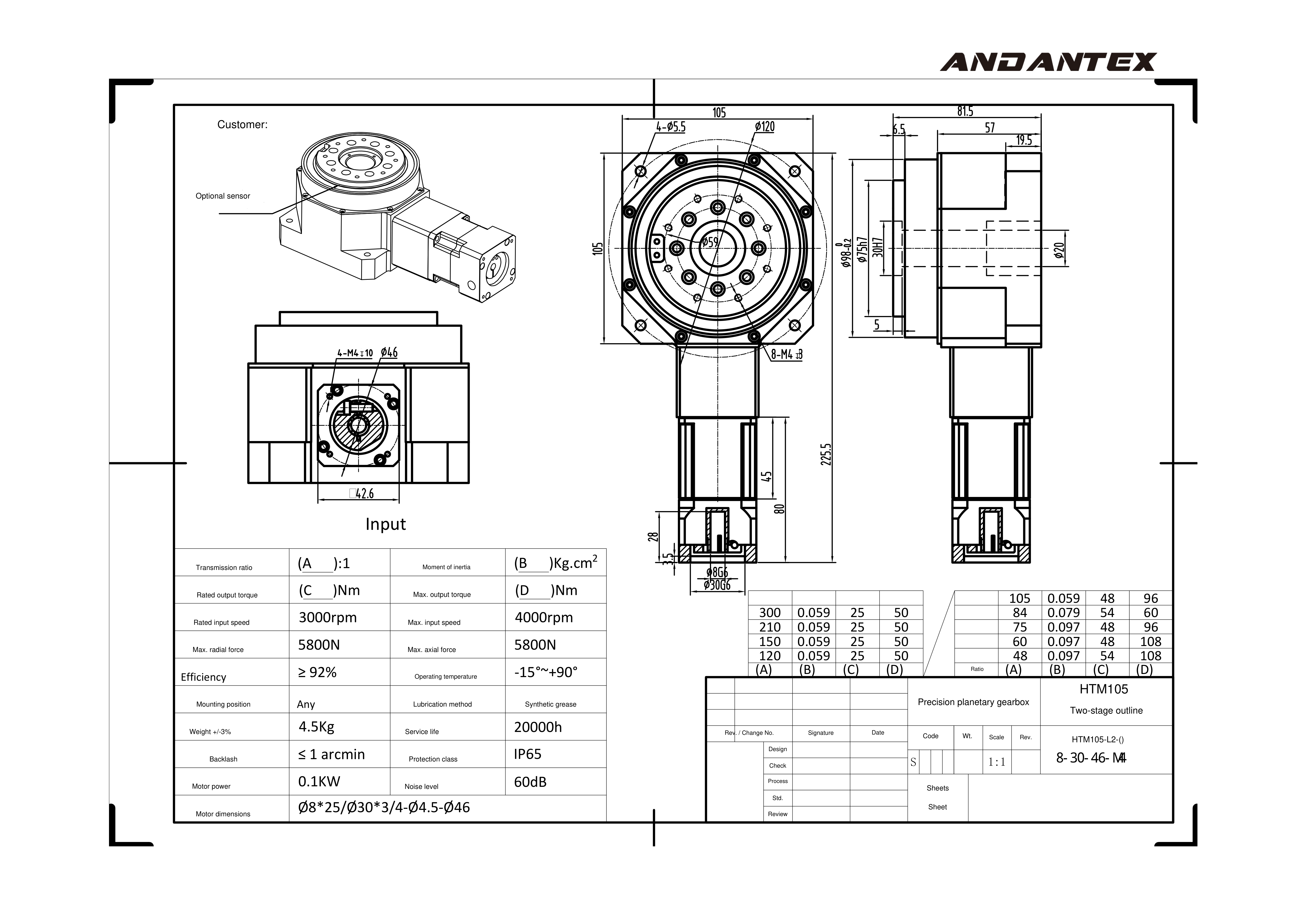 恩坦斯特ANDANTEX HTM105 L2 HTM105-L2-(8-25-30-2-4-4.5-46) 安装尺寸图预览