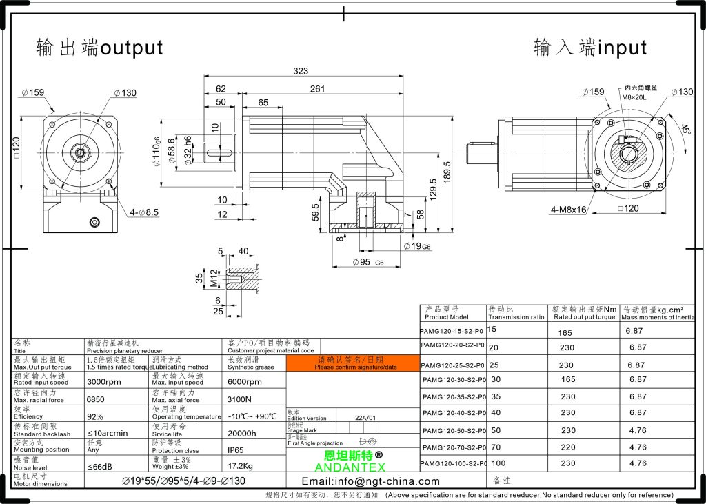 恩坦斯特 ANDANTEX PAMG120 减速机 L2二级 19-95-130 接口 2D安装尺寸图