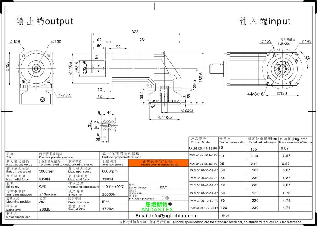 恩坦斯特 ANDANTEX PAMG120 减速机 L2二级 22-110-145 接口 2D安装尺寸图
