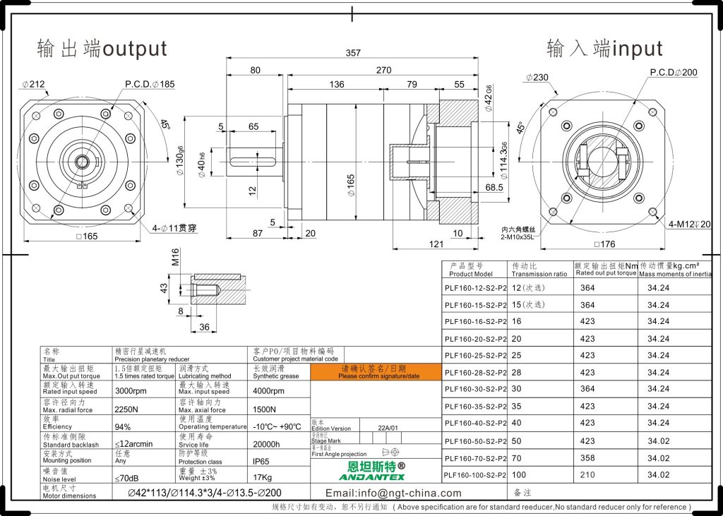 恩坦斯特 ANDANTEX PLF160 直齿行星减速机 L2二级 42-114.3-200 接口 2D安装尺寸图